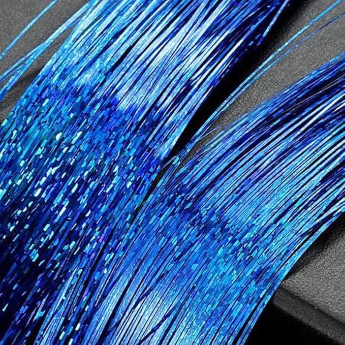 12PCS Tinsel Hair Extensions Glitter Hair Extension Clip in Gold Sparkling Fairy Hair Tinsel Kit Shiny Highlights Colorful Heat Resistant Hair Accessories for Girls New Year Party(Blue+Purple)