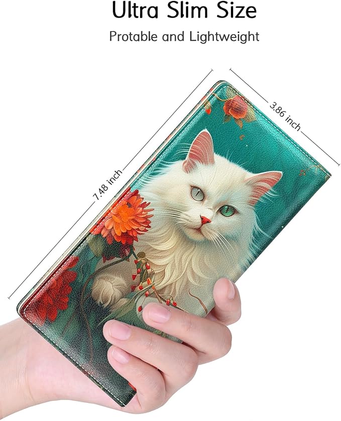 Nipichsha Womens Wallet, RFID Slim Wallets for Women, Thin Ladies Credit Card Holder Purse, Cute Leather Bifold Clutch Billfold with 11 Card Slots & ID Window, Elegant Cat