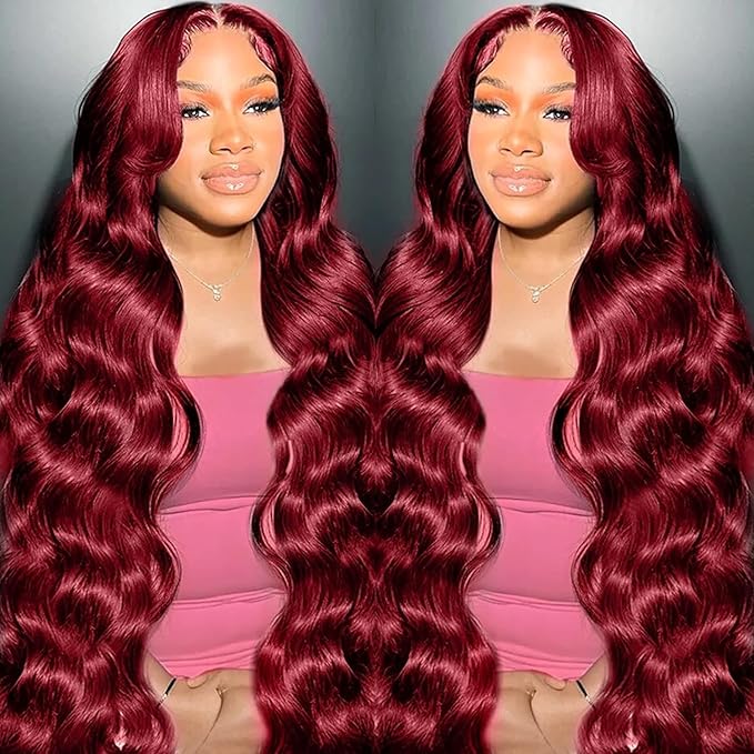 99j Burgundy Lace Front Wigs Human Hair 13x6 Body Wave Lace Front Wigs Human Hair Pre Plucked Glueless Red Wig Wine Red Wigs for Women Reddish Brown 180 Density 20 Inch