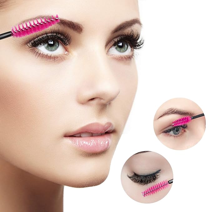 100PCS Disposable Eyelash Mascara Brushes for Eye Lashes Extension Eyebrow and Makeup(Rose)