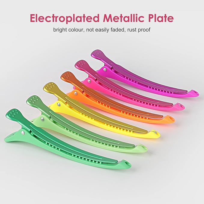 Neon Hair Clips, AIMIKE 6 Pcs Duck Billed Hair Roller Clips for Professional Hairstyling and Cutting - 4.3" Long