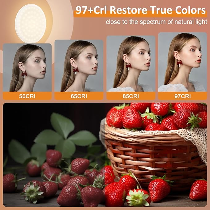 60 LED Ring Light, Rechargeable Selfie With Front & Back Clip, 2500-6500K Portable Phone, Adjustable 3 Modes for iPhone, iPad, Tablet, Laptop, CRI97+, 90 Grams (White)