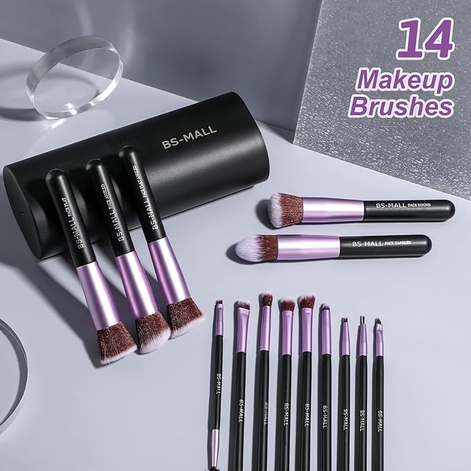 BS-MALL Makeup Brushes Premium Synthetic Foundation Powder Concealers Eye Shadows 14 Pcs Purple