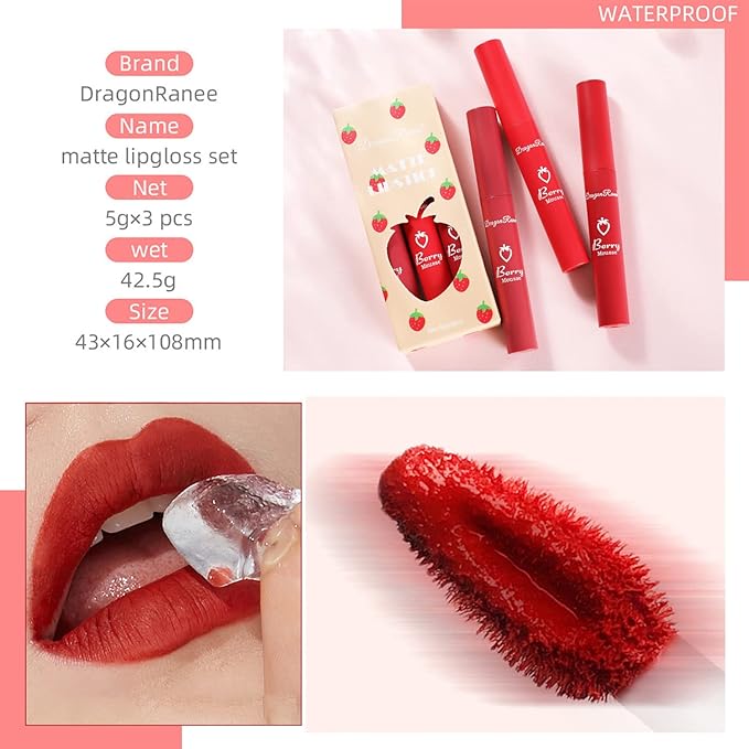 3 Piece Nude Matte Lipstick Set,Natural Velvet Air Moisture Smooth Crayon Lip Stain,Ultimate Nourishing Matte Lipstick 24 Hour Long Lasting Lip Gloss Lipstick for Women Makeup(Set B)