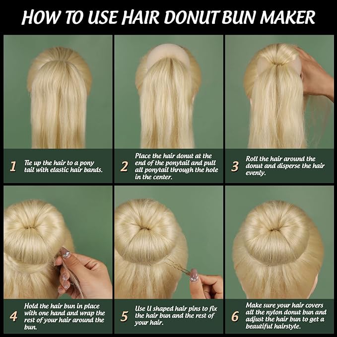 FANDAMEI Hair Styling Set - Bun Maker, Hair Nets, Hair Pins, and Elastic Bands in Various Sizes (Gold)