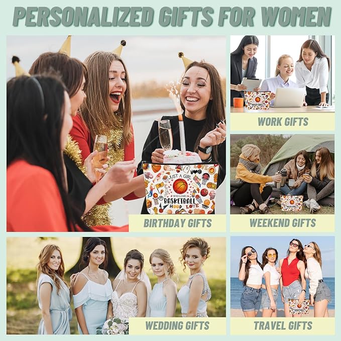 2pcs Basketball Gifts Cosmetic Bag Toiletry Bag Basketballs Makeup Bags for Women Birthday Graduation Gifts for Women Teens Girls Girlfriend Basketball Lover Fan