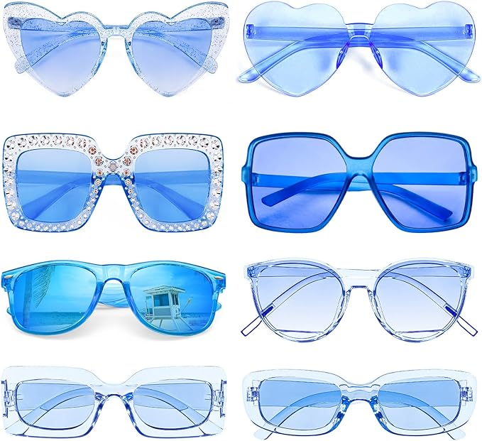 Pibupibu 8 Pack Pink Sunglasses for Women Collection Trendy Cute Costume Accessories Eyewear Set (Transparent/Solid/Mix)