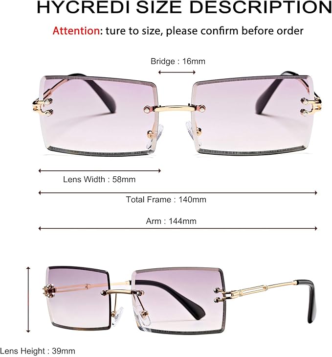 Rectangle Sunglasses for Men/Women Small Rimless Square Shade Eyewear