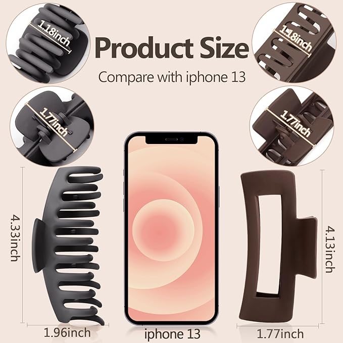 TOCESS 8 Pack Neutral Big Hair Claw Clips for Women Large Claw Clip for Thin Thick Curly Hair 90's Strong Hold 4.33 Inch Nonslip Matte Jumbo Hair Clips