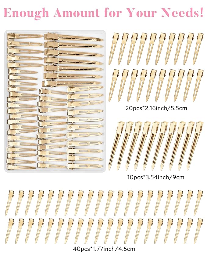 MORGLES 70PCS Metal Hair Roller Clips Bulk with A Organizer Box 3 Sizes Duck Billed Hair Clips with 2Pcs Pink Rat Tail Combs for Parting