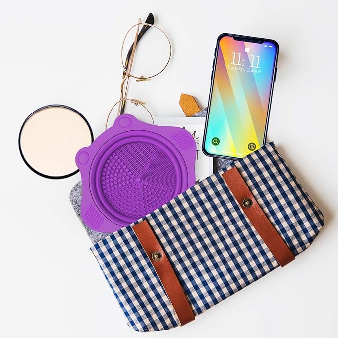 2PC Foldable Silicone Makeup Brush Cleaner Pad Bowls, YalsFTY Portable Mat Scrubber Cleaning Tool for Makeup Brushes (Purple and Rose)