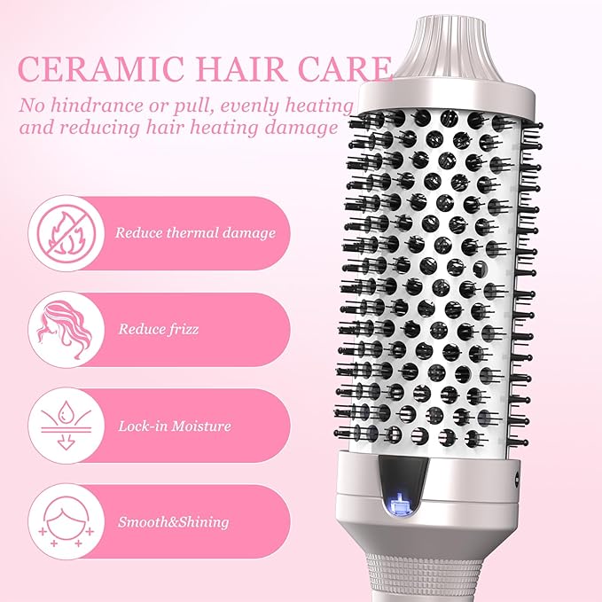K&K Thermal Brush Heated Round Brush - Blowout Look Volumizer with 1.7 inch Heated Round for Hair Styler Tool Hair Straightener and Curler 2 in 1 Dual Voltage Temperture ContronalQuick & Easy