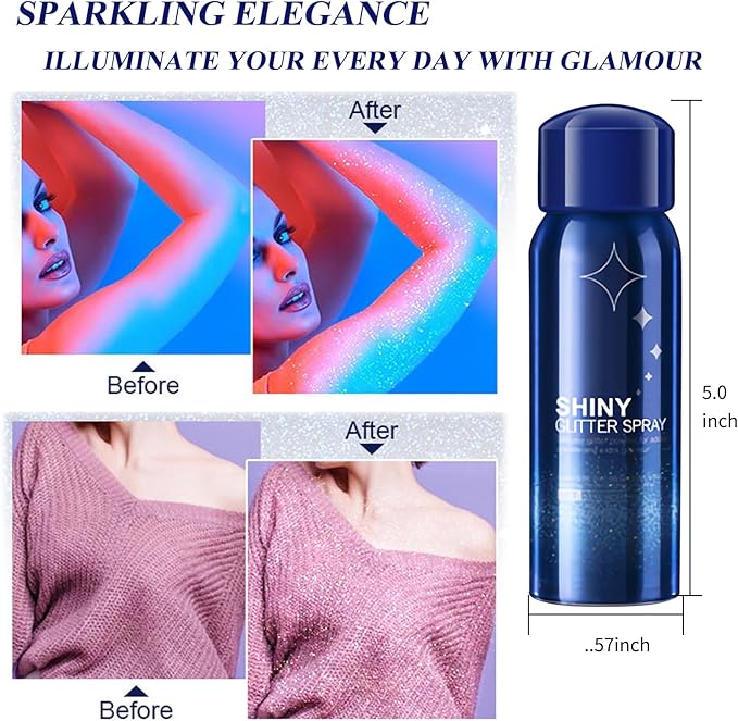 Body Glitter Spray for Hair and Body, Hairspray for Clothes, Long-Lasting Body Shimmer Spray Suitable for Stage, Festival Rave and Makeup Prom 2.11 Fl Oz