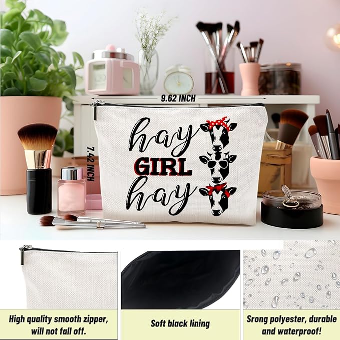 2pcs Cow Gifts Funny Western Makeup Bag Cow Print Stuff Cosmetic Bag Funny Graduation Birthday Western Gifts for Women Girls Sister Coworker Zipper Makeup Pouch