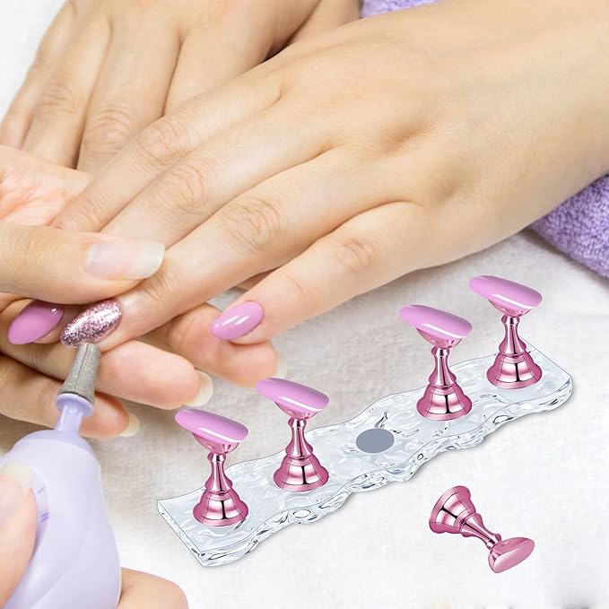 4 Set Nail Holder Stand - Display Fake Wave Shape Acrylic Nails, Magnetic Holder & Practice Station