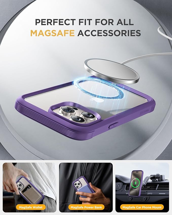 Miracase Glass Series for iPhone 15 Pro Max Case 6.7 Inch, Full-Body Drop Proof Phone Case for iPhone 15 Pro Max with Built-in 9H Tempered Glass Screen Protector + Camera Protector, Purple