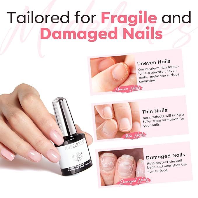 modelones Builder Gel for Nails, Jelly Pink 6 in One Nude Rubber Base Coat Strengthen Apex Building Extension Long Last Protect Soak Off Color Base Gel Manicure for Fragile Nails Art DIY Home Top Coat