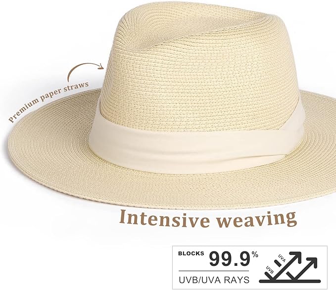 FURTALK Womens Mens Wide Brim Straw Panama Hat Fedora Summer Beach Sun Hat UPF Straw Hat for Women