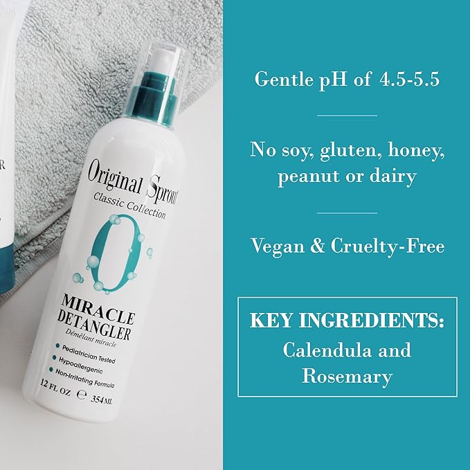 Original Sprout Miracle Detangler Spray, Lightweight Non-Greasy Leave-In Conditioner Spray for All Hair Types, Smooths, Softens & Detangles, Vegan, Cruelty-Free, Safe for Kids & Adults, 12 fl oz