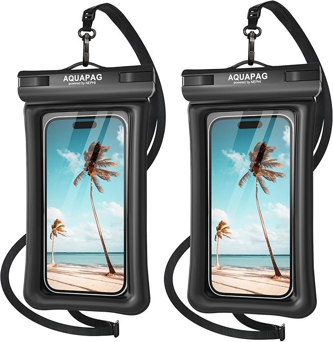 NEPHI IP68 Waterproof Phone Pouch 2 Pack-Up to 8.0",Adjustable Neck Lanyard Floating Waterproof Phone Case for iPhone,Phone Dry Bags for Vacation Beach Pool (Black Black 2 Pack)