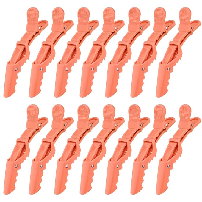 Ondder 14 Pcs Orange Sectioning and Coloring Clips - Large Alligator Styling Clips for Salon, Barber, and Cutting Accessories for Women, Men, and Teens