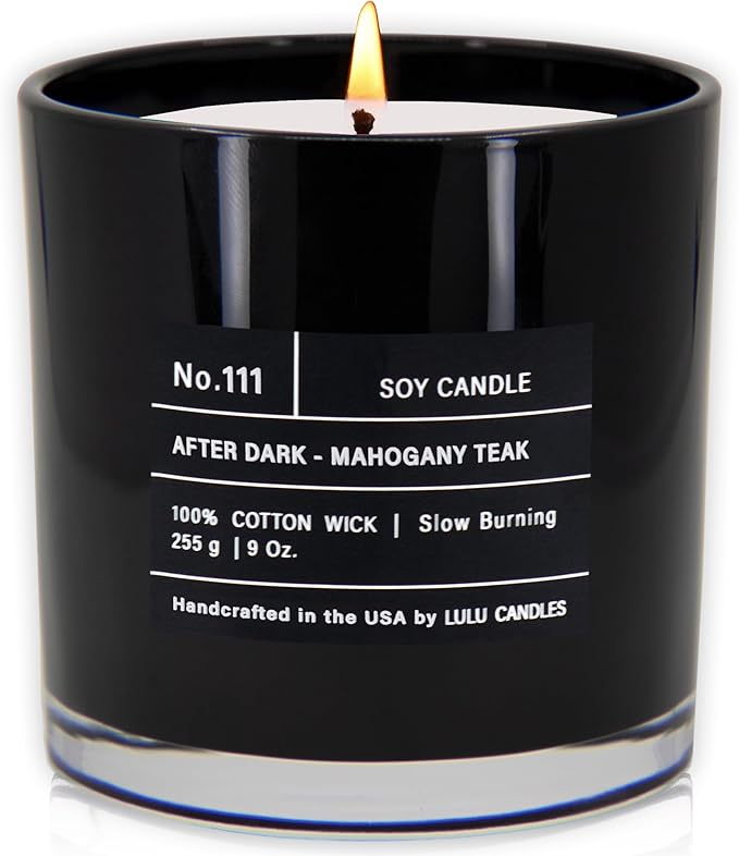 Lulu Candles | After Dark - Mahogany Teak | Luxury Scented Soy Jar Candle | Hand Poured in The USA | Highly Scented Candles for Home Fragrance & Decor (9 Oz.)