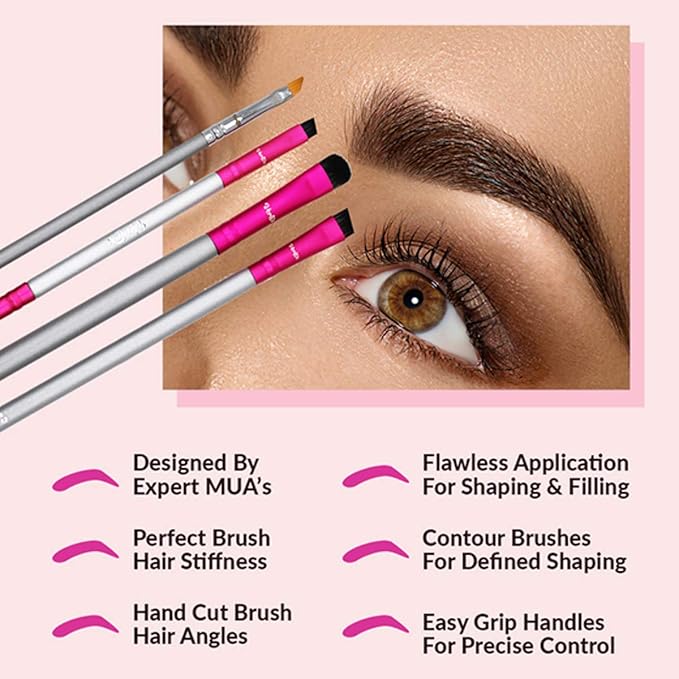 Eyebrow Brush Kit Thin Angled - Eye Brow Concealer Contour Brush to Shape and Conceal Eyes Duo Spoolie Brushes Firm Bristles Definer for Filling Pomade Gel | Defining Arches Winged Eyeliner Stencil