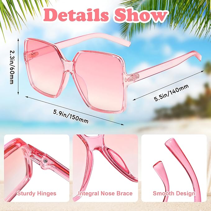 Pibupibu 8 Pack Pink Sunglasses for Women Collection Trendy Cute Costume Accessories Eyewear Set (Transparent/Solid/Mix)