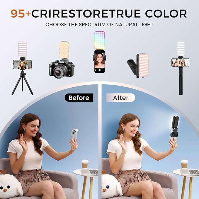 Selfie Light for Phone, Rechargeable Ring Light Clip for iPhone & Android, Portable Phone Light for Video Recording, Vlogging, Makeup, Photography