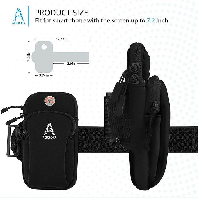 Sports Armband, Running Gym Universal Smartphone Arm Bag with Earphone Hole Multifunctional Pockets foriPhone 15, 14, 13, 12, 11 Pro Max, Xs, Xr, X, 8 Plus, SE, Galaxy S22 Ultra and More