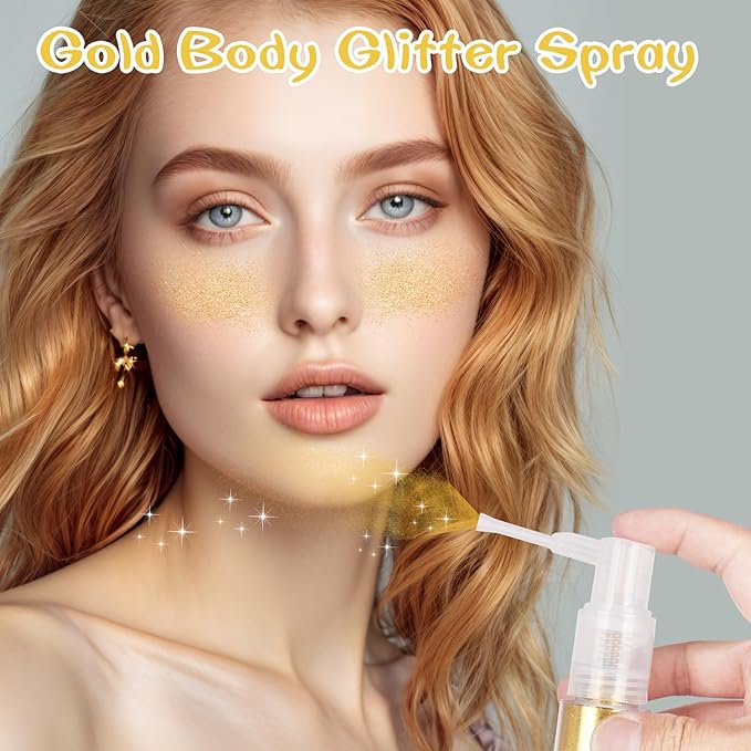 MEICOLY Gold Hair and Body Glitter Spray,Shinny Sparkle Glitter Spray for Clothes,Loose Shimmer Hairspray for Festival Rave Makeup/Stage Performance,Lightweight,25g/0.88OZ