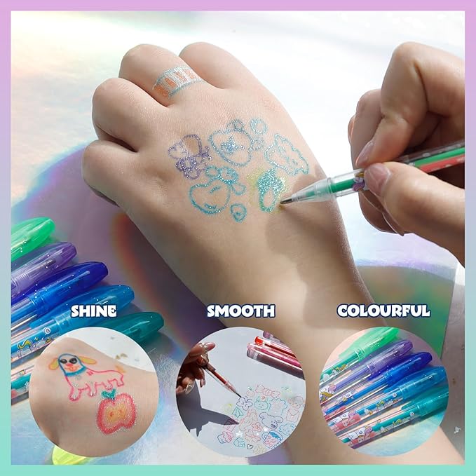 Townley Girl Unicorn 16 Piece Glitter Pen Body Art Set, Unicorn Themed, Glittery and Bright Colors, Ages 3+