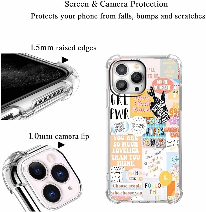 Case for iPhone 15 Pro Max with Beige Design,Cute Inspirational Positive Quotes Collage Pattern,Trendy Soft TPU Bumper Phone Cover(15pm,Yellow)
