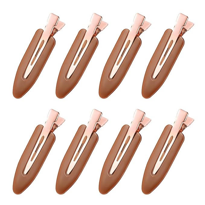 D 8 Pcs Hair Clips - No Crease Hair Clips - Flat Makeup Clip for Women and Girls - Creaseless Hair Clip for Hairstyling Bangs Salon Rose Gold Handle - Brown