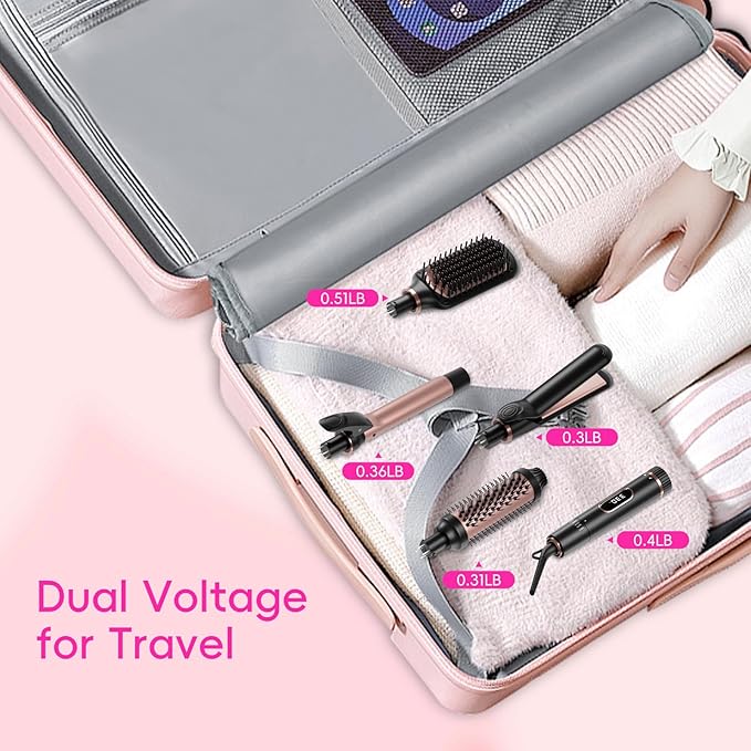 Nicebay Hair Straightening Brush Set with Thermal Brush Flat Iron, 1 Inch Ceramic Curling Iron, 5 Adjustable Temps Professional Fast Heat with Glove, Dual Voltage for Travel, Women Gifts