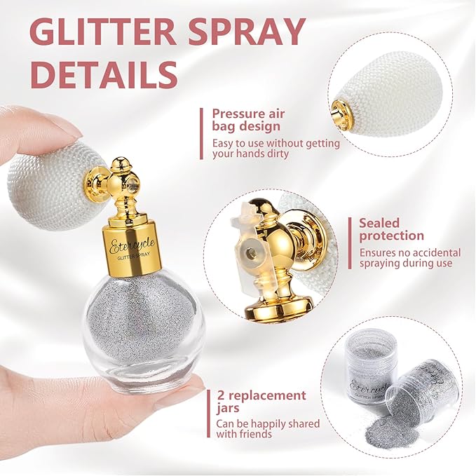 Etercycle Body Glitter Spray, Silver Hair Glitter Extra Fine Face Shimmer Powder, Long-Lasting and Quick-Drying Body Glitter Sparkly Glitter Gifts for Rave Clothes Nail Art Easter Halloween Crafts