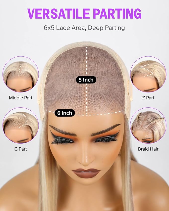 P10/613 Lace Front Wig Human Hair Glueless Blonde Bob Wig Human Hair Pre Plucked Pre Cut 6x5HD Lace Closure Short Bob Wig for Women 10 Inch