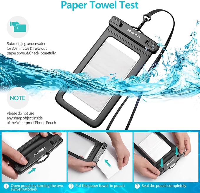 3 Pack Waterproof Cell Phone Pouch : Universal Water Proof Dry Bag with Neck Lanyard - Underwater Clear Cell Holder Large Protector for iPhone Samsung Galaxy for Beach Pool Swimming Kayaking
