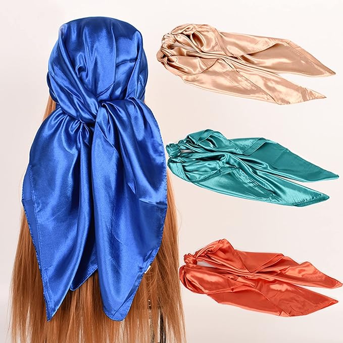 35" Satin Head Scarf Large Square Scarf Silk Feeling Fashion Hair Wrapping Scarves for Women Girls