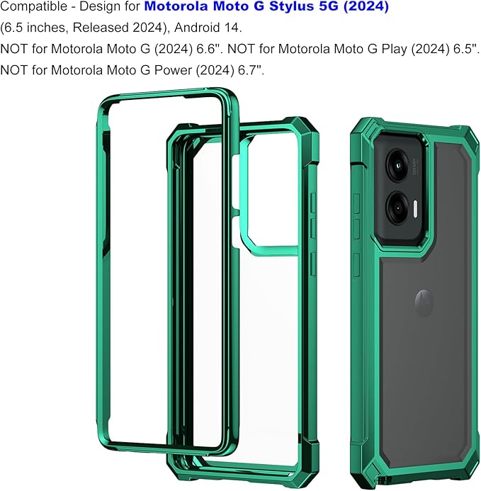 Ailiber Case for Moto G Stylus 2024, Motorola Moto G Stylus 5G 2024 Phone Case with Screen Protector, Dual Layer Shockproof Bumper, Anti Yellowing, Military Grade Drop Protection Cover-Green
