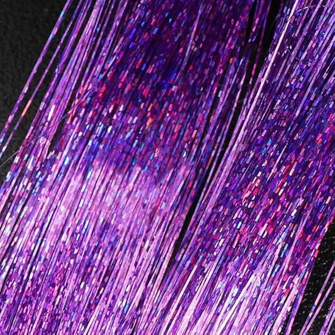 12PCS Tinsel Hair Extensions Glitter Hair Extension Clip in Gold Sparkling Fairy Hair Tinsel Kit Shiny Highlights Colorful Heat Resistant Hair Accessories for Girls New Year Party(Blue+Purple)