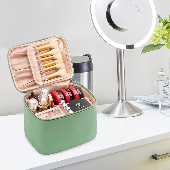 OCHEAL Travel Makeup Bag, Cosmetic Bags for Women Makeup Bags Case Organizer Large Capacity Travel Toiletry Bag Storage with Divider and Handle for Cosmetics Toiletries Brushes Tools-Rose Gold