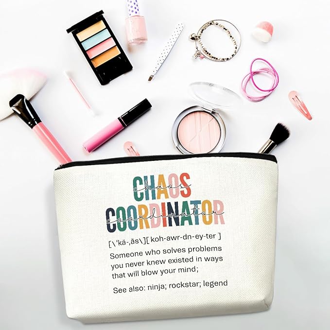 2pcs Chaos Coordinator Makeup Bag Chaos Coordinator Gifts for Women Cosmetic Bag, Thank You Supervisor Gifts for Women Her Moms Manager Colleagues Retirement Boss Gift, Zipper Pouch