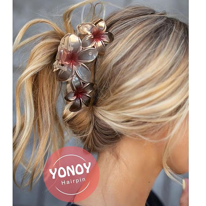 6Pcs Flower Hair Clips for Women, Non-Slip Matte Hawaiian Plumeria Hair Accessories, Large Banana Cute Clip Beach Flower (Pearlescent Color)