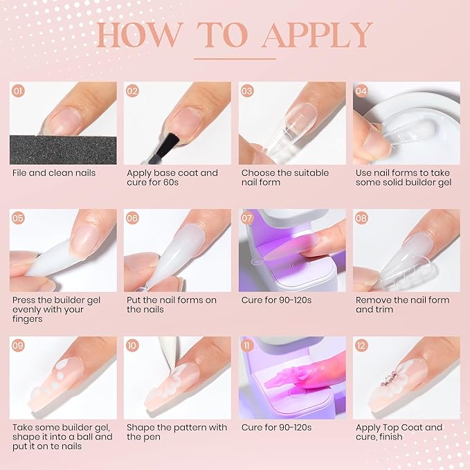 MIZHSE Solid Nail Builder Gel, 2.1 oz 60g Nude Builder Gel for Nails Non-Sticky Solid Builder Gel for Nail Extensions Hard Gel with 24pcs Nail Forms and Silicone Pen Nail Art Manicure Set