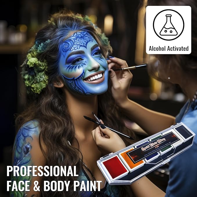 6 Colors Alcohol Activated SFX Makeup Paint Palette, Professional Waterproof Sweatproof Face and Body Paint,Long Lasting Special Effect Makeup Use for Cosplay, Theatre, Film