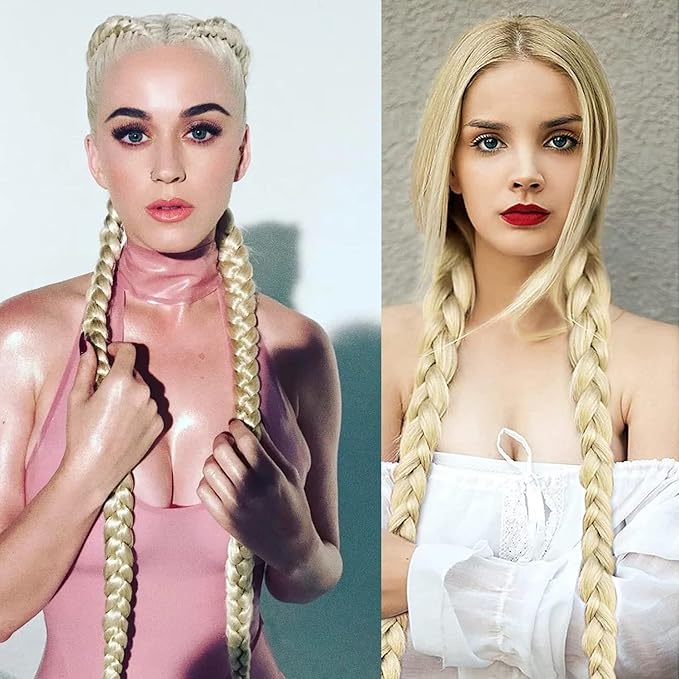 2 Pack Long Braided Ponytail Extension with Hair Tie Straight Wrap Around Braided Ponytail Extension(613#)