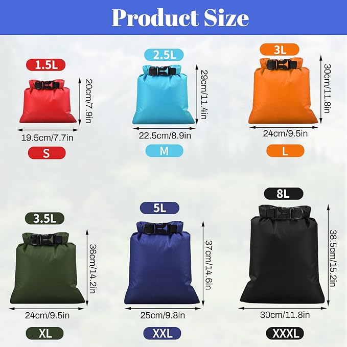 6Pack Waterproof Dry Bags,lightweight outdoor dry bags,Multi-color Waterproof Storage Bags for Outdoor Hiking Climbing Camping Rafting Fishing Travel