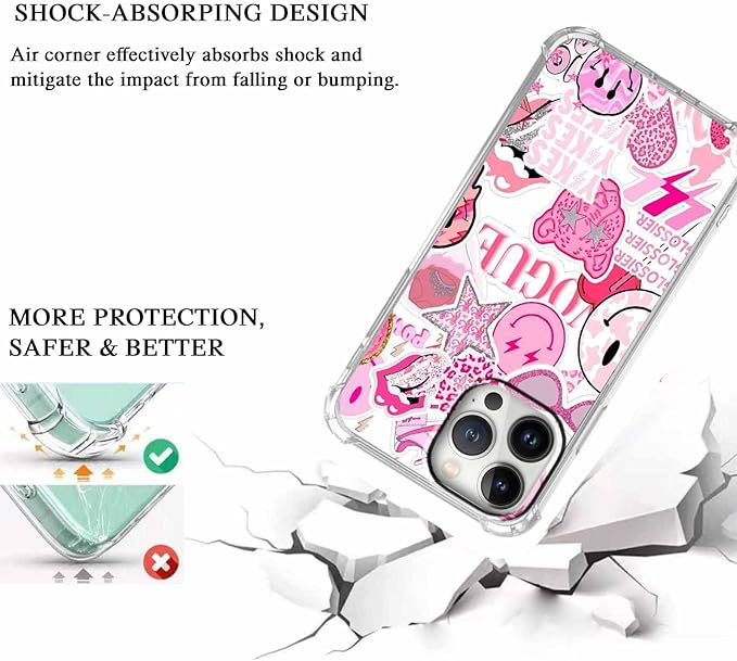 Case for iPhone 15 Pro Max with Pink Design,Aesthetic Hippie Indie Popular Elements Pattern,Shockproof Soft TPU Bumper Phone Cover(15pm,Pink)
