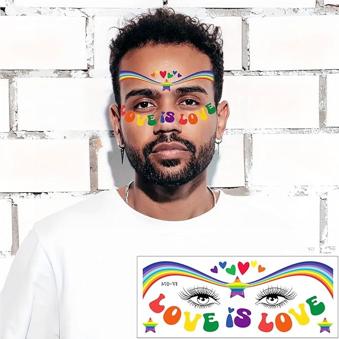 10 Sheets Pride Day Face Fake Tattoos Rainbow Temporary Tattoos Adult Rainbow Hearts Butterfly Ribbons Crown Colorful Love Tattoo Kit Gay LGBTQ Pride Day Parade Party Eye Makeup Face Decor Supplies